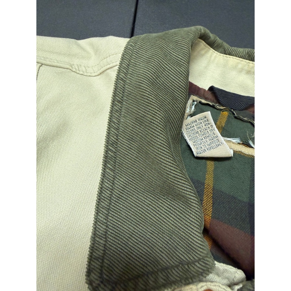 LL Bean Mens Field Coat Barn Jacket Beige Khaki Canvas Plaid Lined Corduroy L - Picture 5 of 16